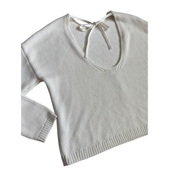 Banana Republic Cotton Silk Blend Open Back Tie Neck Sweater in Cream Size XS - Picture 7 of 10
